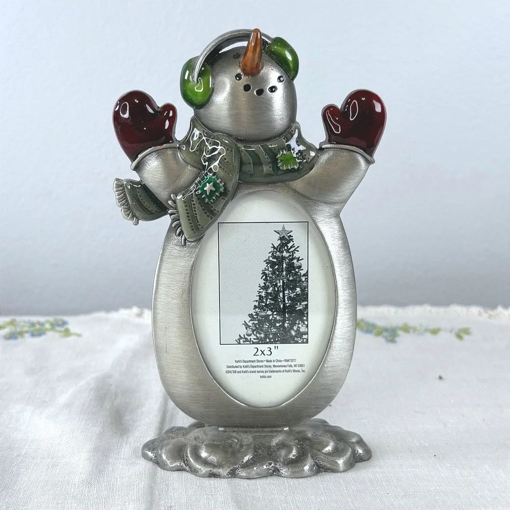 Snowman Pewter‎ Finish Metal 2x3 Picture Frame Holiday Christmas Decor